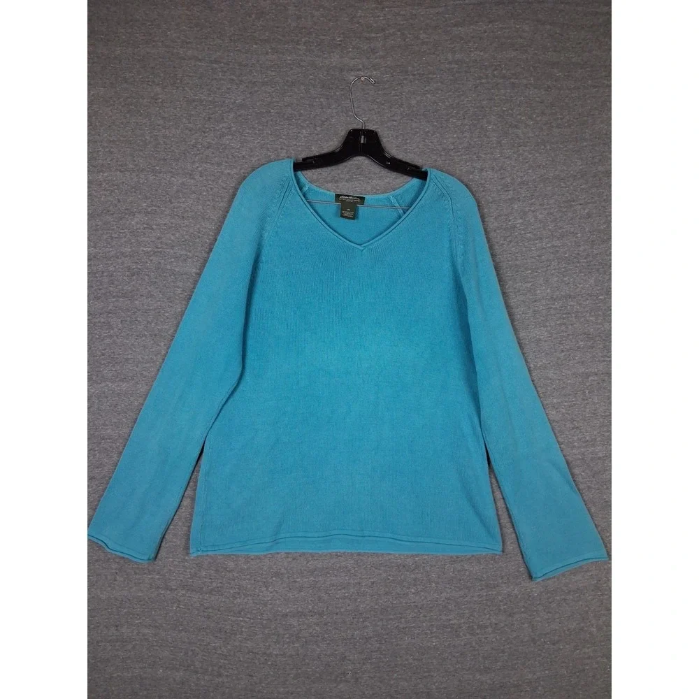 Eddie‎ Bauer Womens Sweater Large Blue Long Sleeve Cotton Roll Neck Cabincore